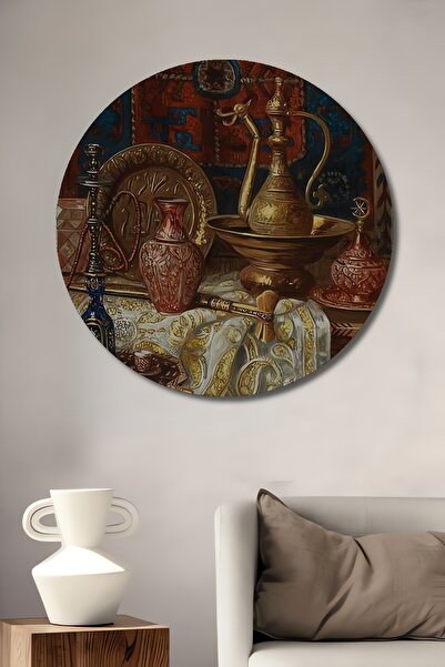 Teona Ahşap Antika Ibrik Işlemeli Nargile Osmanlı Dekor Dikey Ahşap Tablo Şık...