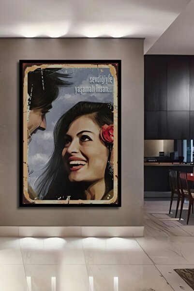 Teona Ahşap Tablo Türkan Şoray Kadir Inanır Al Yazmalım Retro Çerçeve Görünüm...