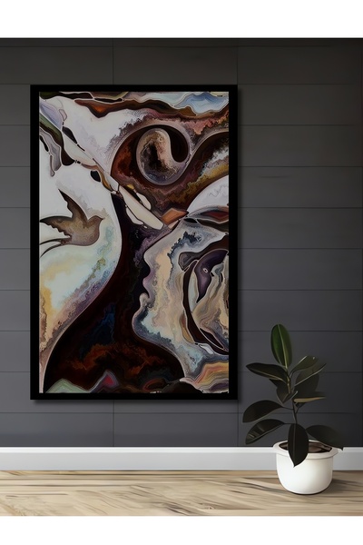 Teona Ahşap Dekoratif Soyut Yüz Kuş Dikey Ahşap Tablo Çerçeve Görünümlü Dikey...