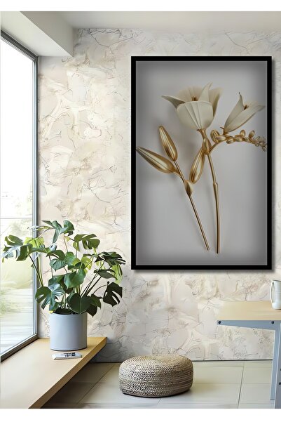 Teona Ahşap Dekoratif Dekoratif Altın Çiçekler Ahşap Tablo Çerçeve Görünümlü ...
