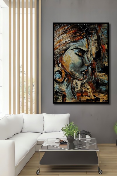 Teona Ahşap Ahşap Yağlıboya Görünümlü Kadın Portresi Soyut Duvar Tablosu Ev O...