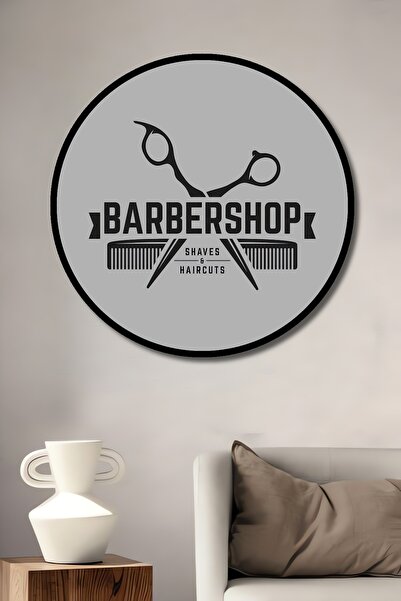 Teona Ahşap Dekoratif Berber Dükkanı Duvar Tablo Ahşap Yuvarlak Tablo