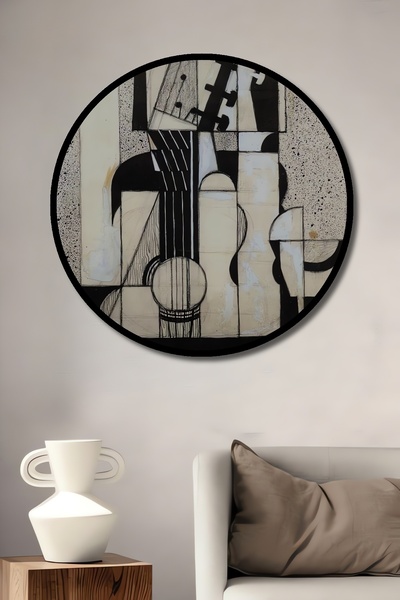 Teona Ahşap Dekoratif Modern Sanat Gitar Puzzle Duvar Tablo Ahşap Yuvarlak Tablo