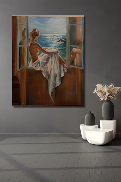 Teona Ahşap Dekoratif Dikey Camdan Bakan Kadın Modern Sanat Duvar Tablo Ahşap...