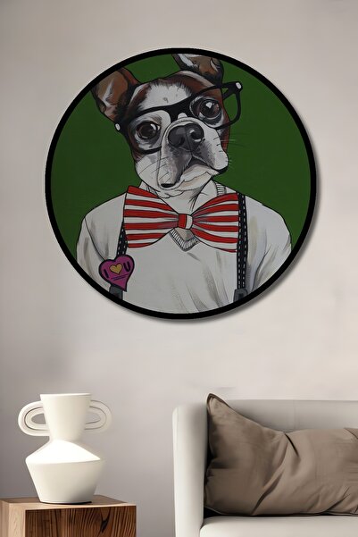 Teona Ahşap Dekoratif Sevimli Köpek Duvar Tablo Ahşap Yuvarlak Tablo