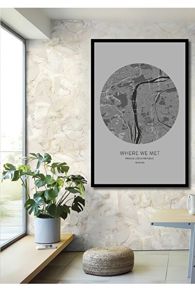 Teona Ahşap Prague Harita Şehir Ahşap Çerçeve Print Tablo Duvar Dekorasyon Ür...