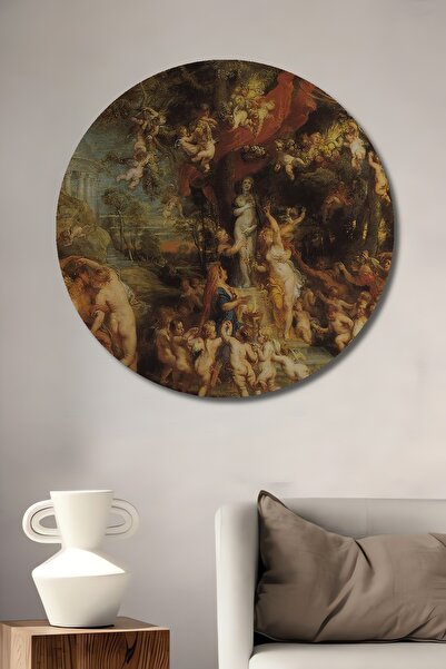 Teona Ahşap Dekoratif Ahşap Rönesans Kargaşa Duvar Tablo Şık Yuvarlak Duvar D...