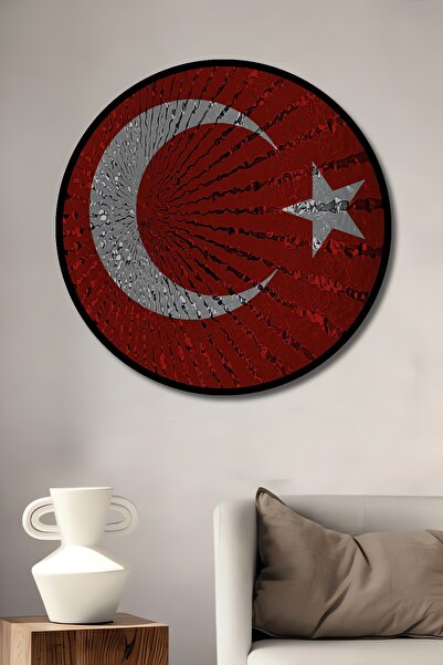 Teona Ahşap Dekoratif Türk Bayrağı Duvar Tablo Ahşap Yuvarlak Tablo