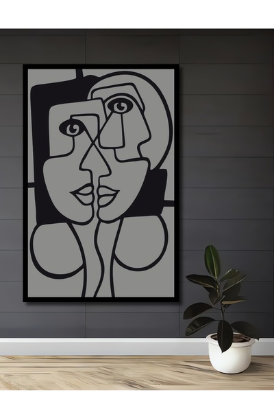 Teona Ahşap Picasso Kadın Yüzü Dekoratif Ahşap Tablo Çerçeve Görünümlü Dikey ...