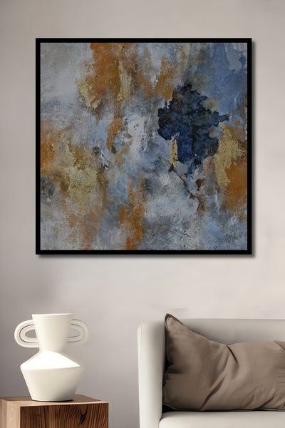 Teona Ahşap Dekoratif Turuncu Mavi Soyut Ahşap Tablo Çerçeve Görünümlü Dikey ...