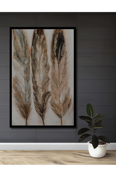 Teona Ahşap Dekoratif Ahşap Soyut Kuş Tüyü Lüks Dikey Tablo Çerçeve Görünümlü...