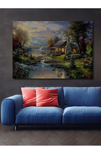 Teona Ahşap Dekoratif Ahşap Tablo Geyikli Göl Gece Lambası Duvar Dekorasyon Ş...