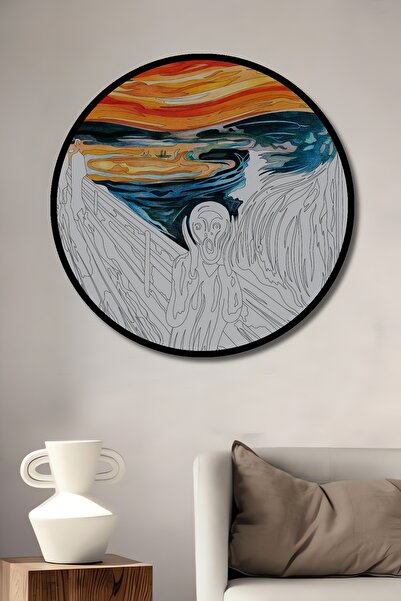 Teona Ahşap Dekoratif Çığlık Modern Sanat Tasarım Duvar Tablo Ahşap Yuvarlak Tablo