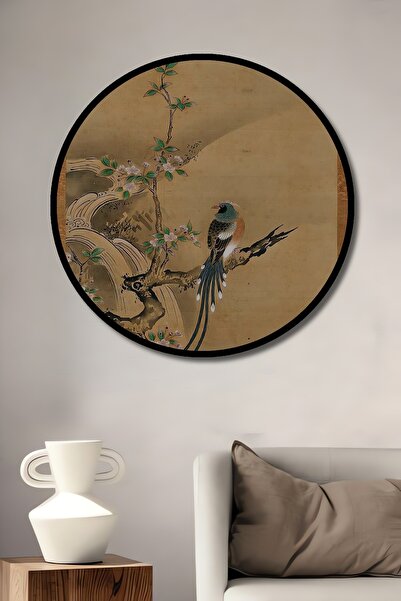 Teona Ahşap Dekoratif Daldaki Kuş Duvar Tablo Ahşap Yuvarlak Tablo