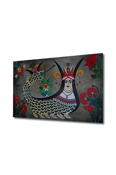 Teona Ahşap Dekoratif Ahşap Anadolu Kültürü Yılanlı Kadın Şahmeran Gülen Tablo Şık Yatay Duvar Dekorasyon Tablo