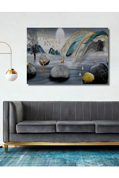 Teona Ahşap Ahşap Tablo Baskılı Modern Soyut Manzara Altın Geyik Ev Ofis Otel Makam Dekor Tablo Tablo