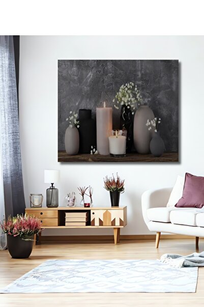 Teona Ahşap Antrasit Gri Mum-Ahşap Tablo Oturma Ofis Antre Cafe Için Duvar De...