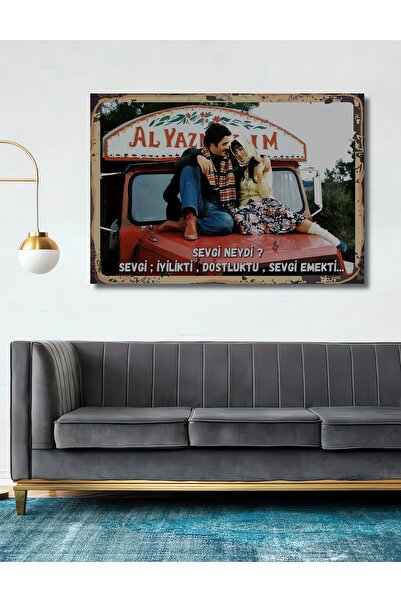 Teona Ahşap Dekoratif Tablo Al Yazmalım Retro Ahşap Poster Şık Yatay Duvar De...