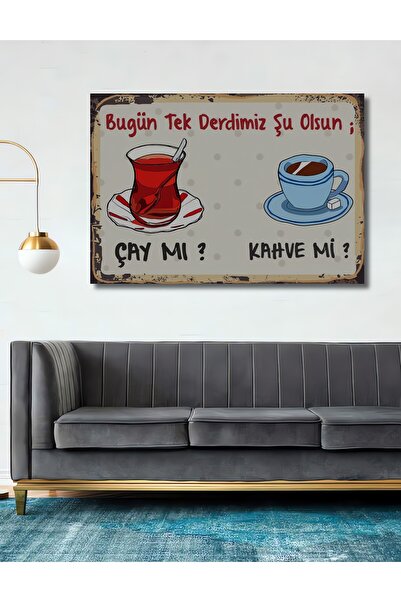 Teona Ahşap Dekoratif Tablo Çay Mı Kahve Mi Retro Ahşap Poster Şık Yatay Duva...