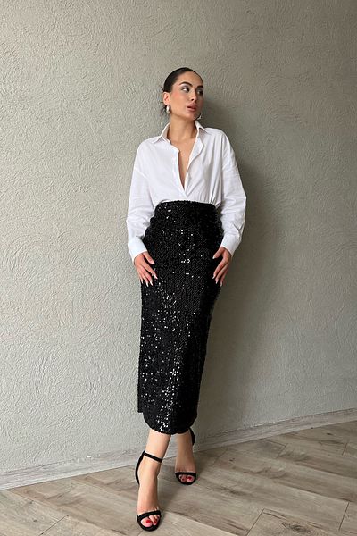 Seda Yalçın Atelier Black Sequined Pencil Skirt