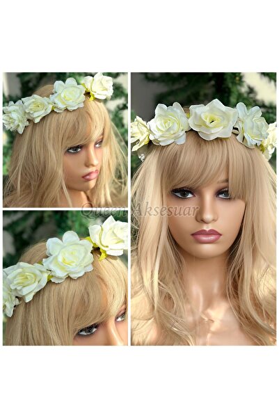 QUEEN AKSESUAR تصميم مخصص ضخم كبير الاصطناعي زهرة الورد الأبيض هوب الدائري تا...