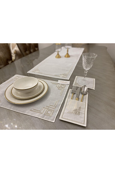 Sfr Home by FİSKOS Geometrik Nakışlı Amerikan Servis Takımı Kaşıklık