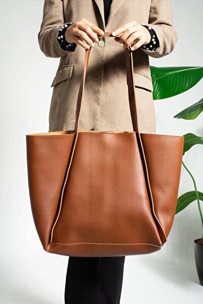 KIRASE Kadın Yavrulu Katlanabilir Içi Süet Yumuşak Deri Mega Büyük Boy Shopper