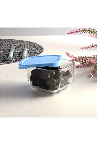 Paşabahçe 53223 Small Size Square Storage Container Blue Lid 8 Pcs