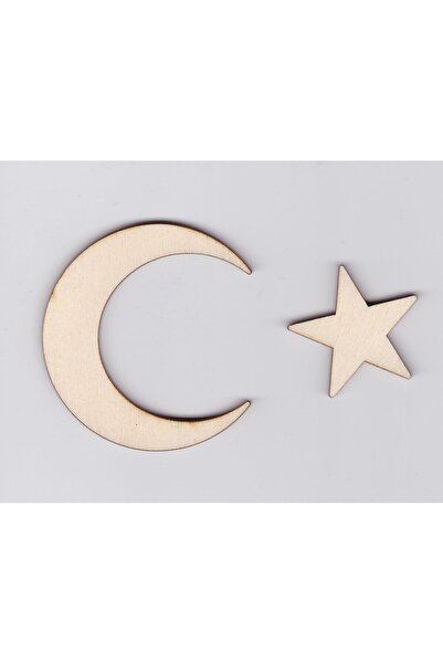 SELENA 12 li Lazer Kesim Ahşap Boyanabilir Obje Ay Yıldız Türk Bayrağı