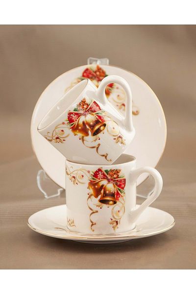 Bursa Porselen Dekor Golden bell gilded coffee cup set for two