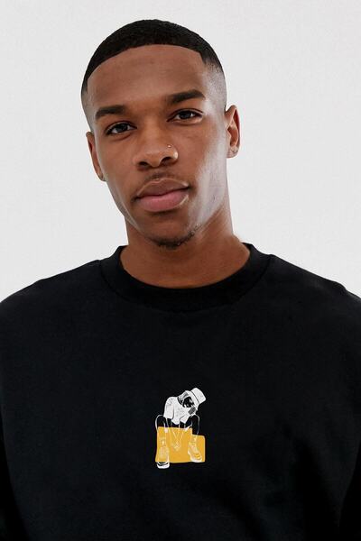 Adrift إيمو جيرل سويت شيرت أسود كبير الحجم Adrift176