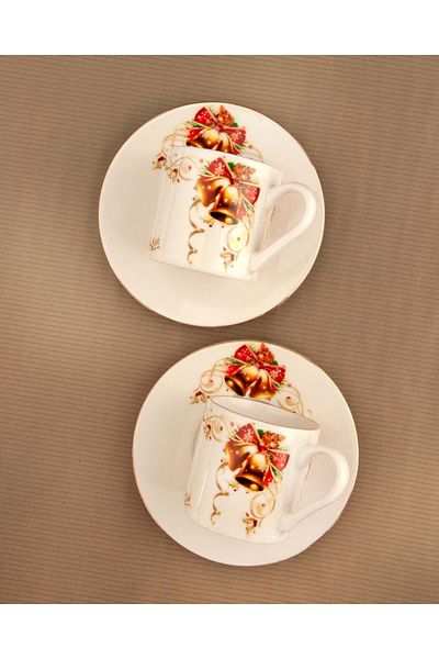 Bursa Porselen Dekor Golden bell gilded coffee cup set for two
