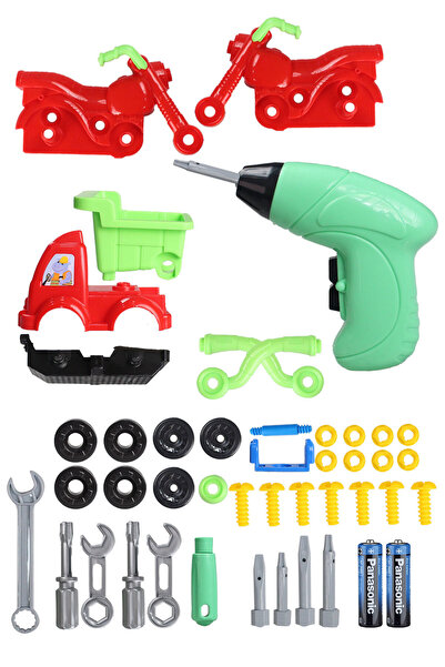 Toyaş Eğitici Sök Tak Oyuncak Pilli Matkaplı 43 Parça Araç Tamir Seti Kamyon ...