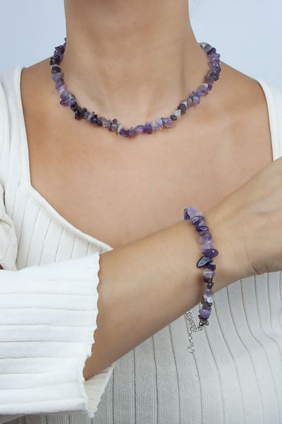 Liveyn Design Amethyst Natural Stone Necklace Bracelet Set
