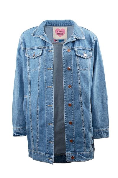 poupee Γυναικείο τζιν μπουφάν Plus Size, Τζιν μπουφάν Plus Size, Μακρύ γυναικείο τζιν μπουφάν, ροζ μαλλιά XXL παλτό