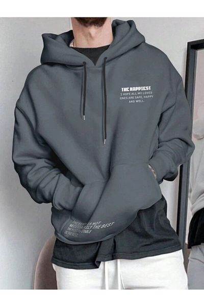 MOONBULL سويت شيرت بغطاء للرأس مطبوع عليه HAPPİEST للجنسين