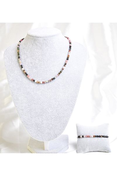 Mavera Doğaltaş Tourmaline Natural Stone Necklace and Bracelet Set 3-4 mm