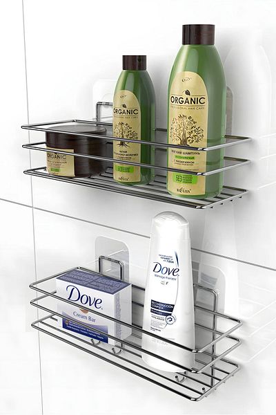 KARTEYA 3-Piece Bathroom Set Adhesive Stainless Bathroom Soap Dish Shower Cabin Shelf Shampoo Holder Bathroom Organizer Set