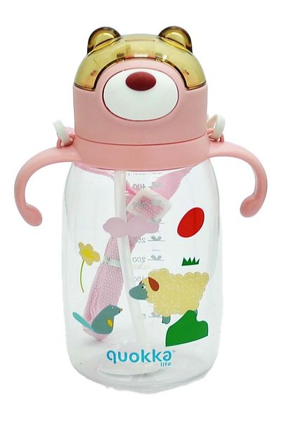 Quokka 550ml Hanging Tritan Flask with Straw Pink