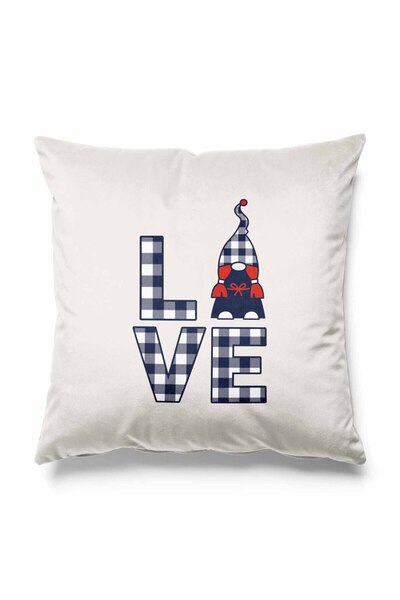 Pilloveland Husă de pernă cu model de dragoste albastru închis pe fundal ecru...