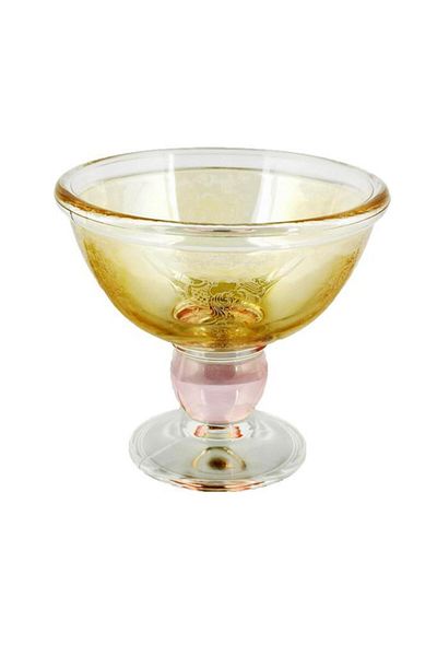 Paşabahçe 6 Pieces 350cc Glass Luster Patterned Footed Turkish Delight Bowl Sugar Bowl Ice Cream Bowl