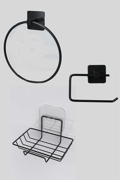 KARTEYA 3-Piece Bathroom Set Adhesive Stainless Bathroom Soap Dish WC Paper Holder Towel Holder Bathroom Organizer Set