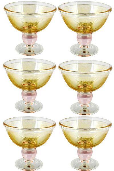 Paşabahçe 6 Pieces 350cc Glass Luster Patterned Footed Turkish Delight Bowl Sugar Bowl Ice Cream Bowl