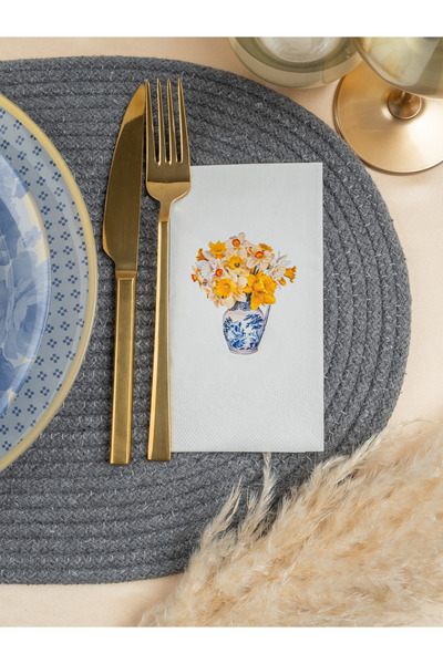 Rima Tasarım منديل عرض فاخر بطبعة زهرة صفراء 20 قطعة
