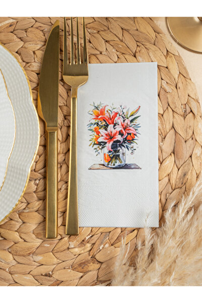 Rima Tasarım مناديل عرض فاخرة مطبوعة بزهرة الزنبق عدد 20 قطعة