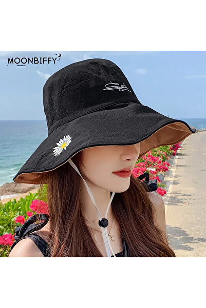 Giraffe Pălărie neagră tip găleată, reversibilă, cu protecție solară, brodată...