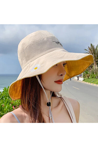 Giraffe Μπεζ καπέλο ψαράδικου τύπου bucket διπλής όψης, αντηλιακό, με κέντημα...