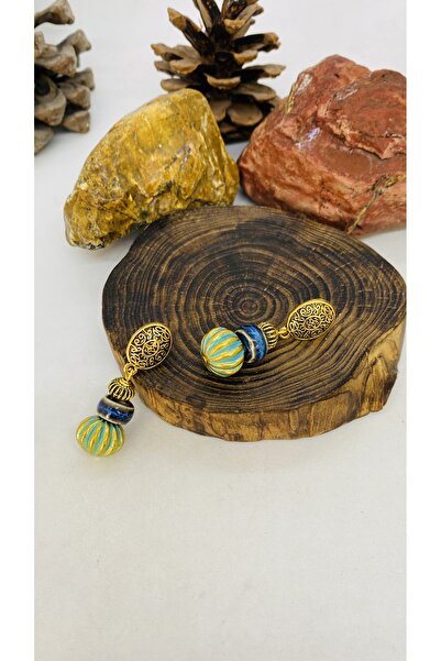 Porsuk Alternatif Handmade Brass Apprared Ceramic Bead Female Earrings