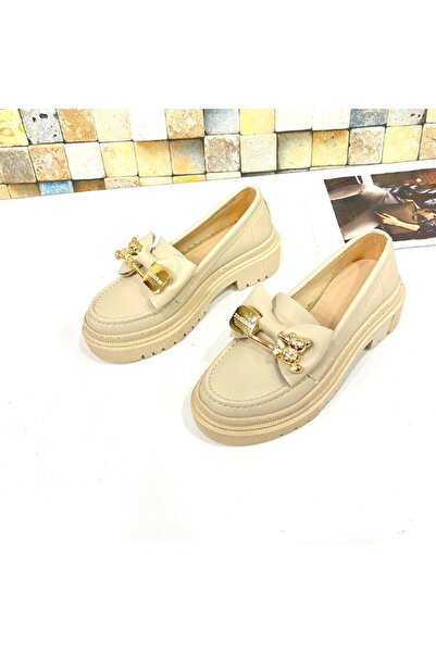 maxmoda Yeni Sezon Antibakteriyel İç Astar Kaymaz Taban Hafif Rahat Ortopedi Kadın Krem Tokalı Loafer