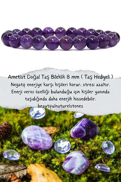 NBS Beautiful Naturel Stones Amethyst Real Quality ( Positivity, Life Energy Stone ) Natural Stone Bracelet 8 mm